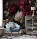 Dark Peony Floral Wallpaper: Peel and Stick Wall Mural - View 4