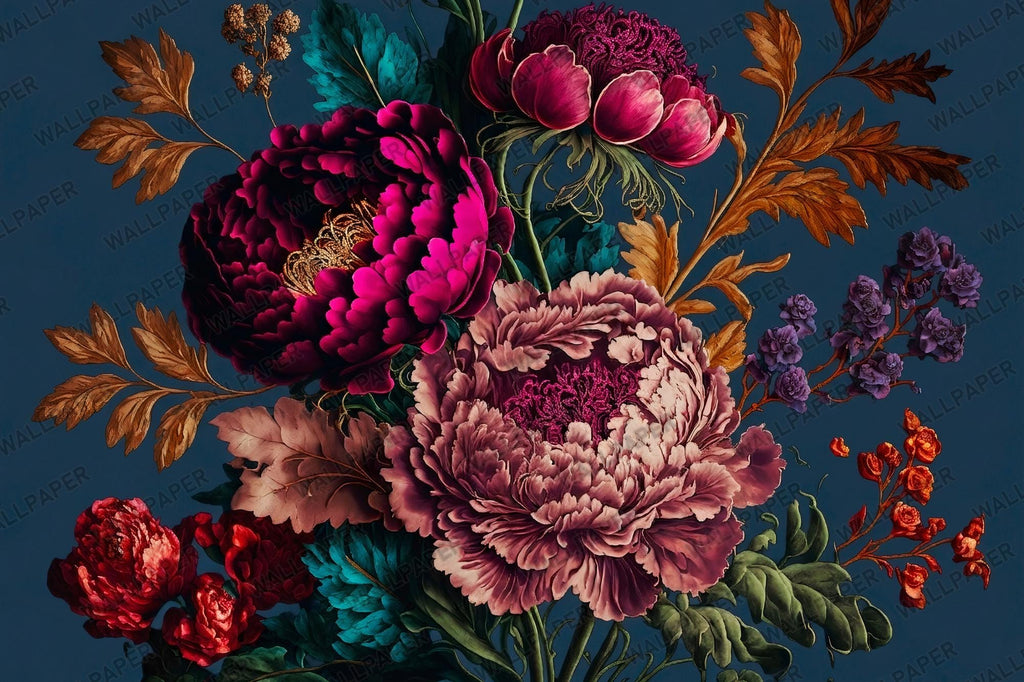 Dark Peony Floral Wallpaper: Bold Boho Wall Mural, Peel & Stick - View 2