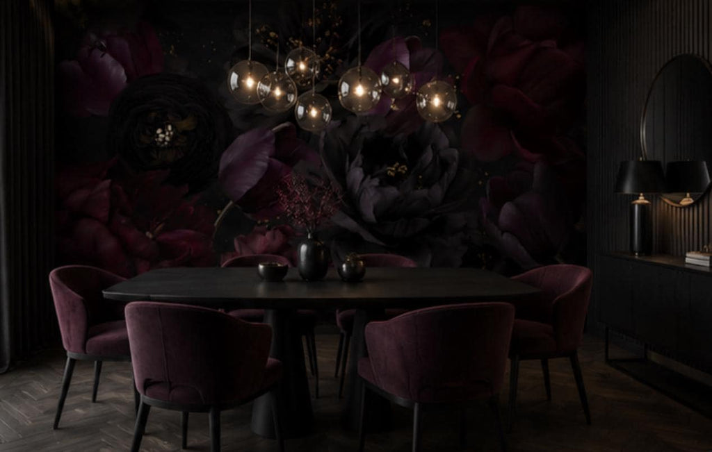 Dark Floral Wallpaper: Black Rose Wall Mural, Peel & Stick - View 2