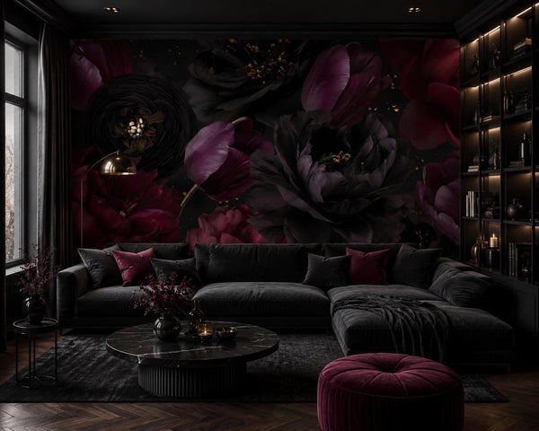 Dark Floral Wallpaper: Black Rose Wall Mural, Peel & Stick