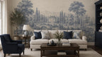 Vintage Toile Peel and Stick Wallpaper, Blue Scenic Wall Mural