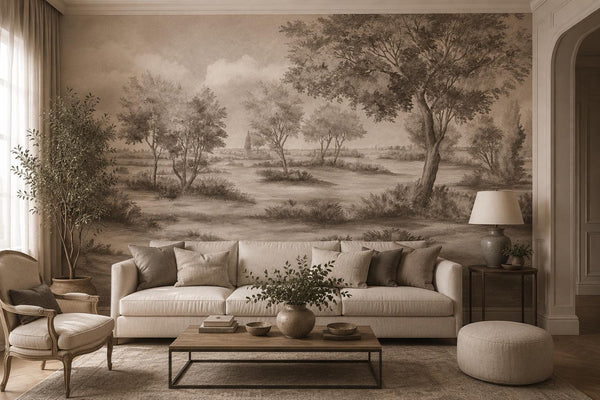 Vintage Tree Landscape Wallpaper, Countryside Peel and Stick Wallpaper