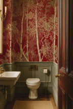 Red Forest Peel and Stick Wallpaper, Birch Tree Wall Mural, Removable Wallpaper - View 2