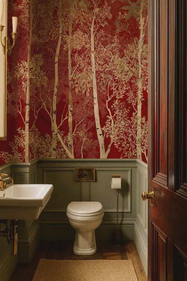 Red Forest Peel and Stick Wallpaper, Birch Tree Wall Mural, Removable Wallpaper - View 2