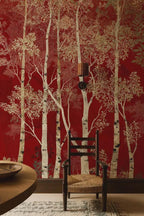 Red Forest Peel and Stick Wallpaper, Birch Tree Wall Mural, Removable Wallpaper - View 6