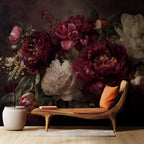 Dark Peony Floral Wallpaper: Peel and Stick Wall Mural