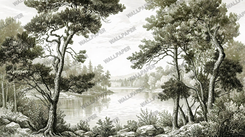Vintage Forest Peel and Stick Wallpaper, Scenic Landscape Wall Mural, Nature Removable Wallpaper - View 2