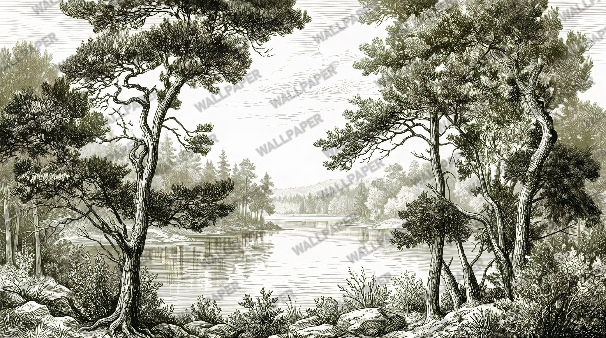 Vintage Forest Peel and Stick Wallpaper, Scenic Landscape Wall Mural, Nature Removable Wallpaper - View 2