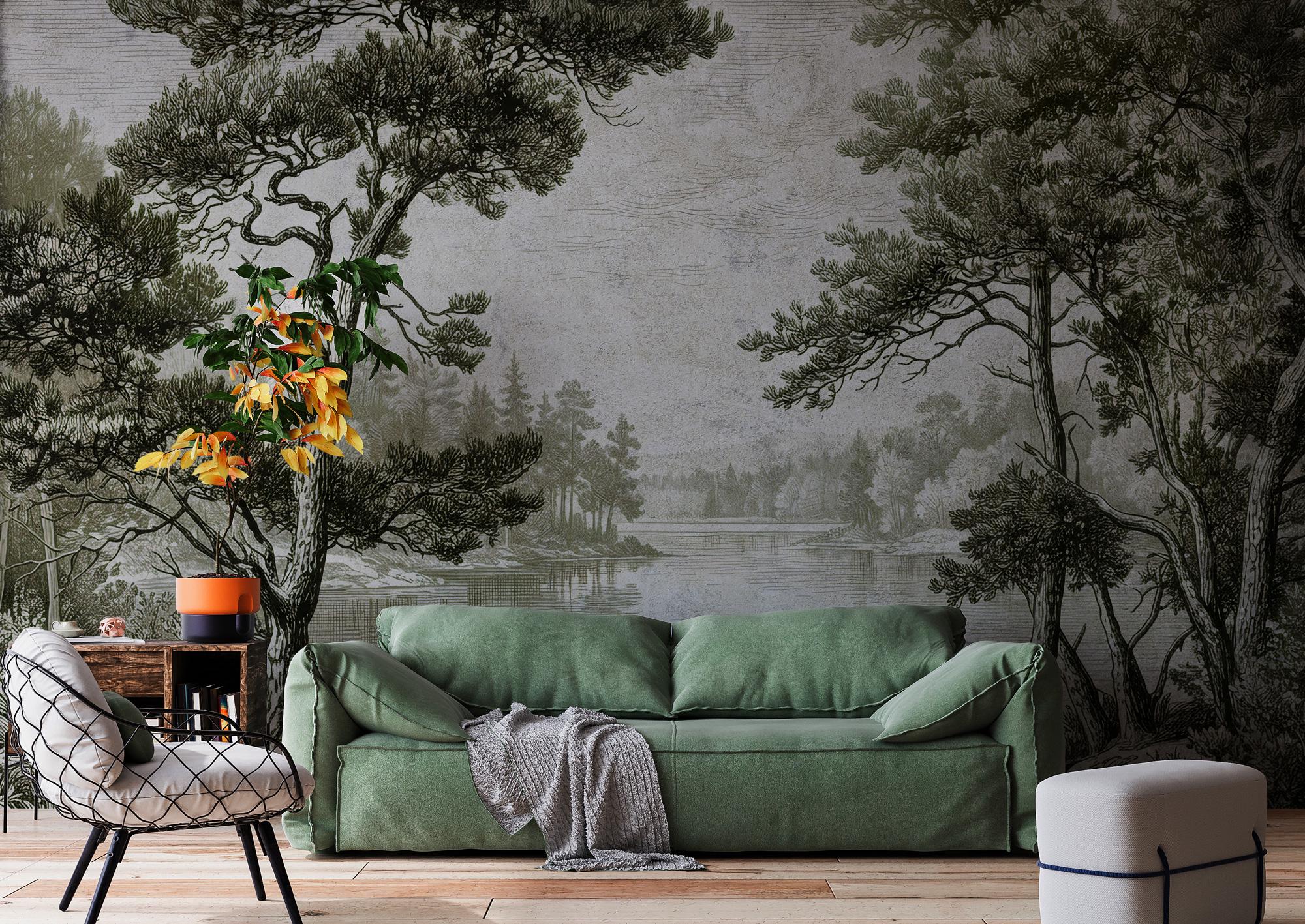 Vintage Forest Peel and Stick Wallpaper, Scenic Landscape Wall Mural, Nature Removable Wallpaper - View 5