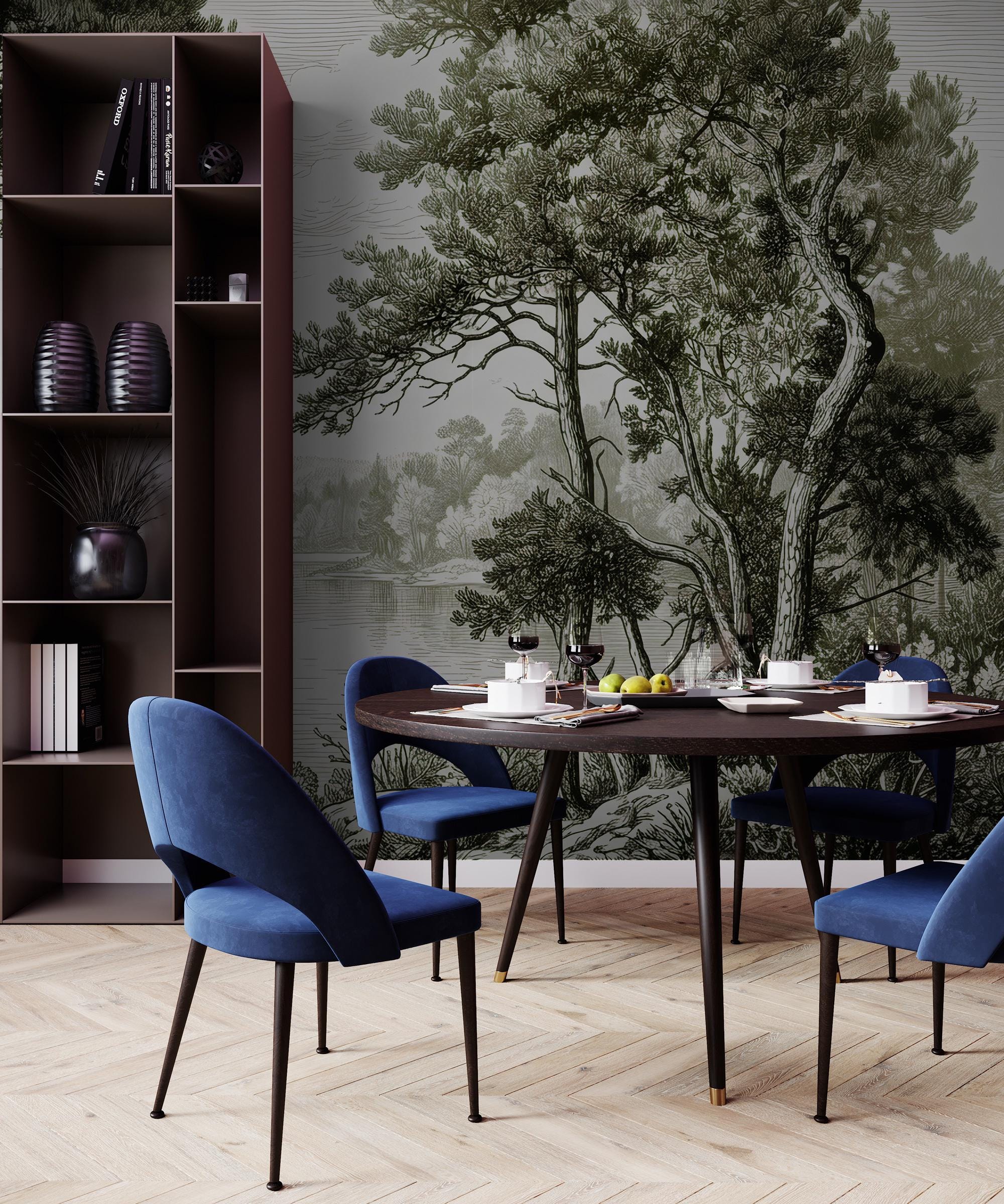 Vintage Forest Peel and Stick Wallpaper, Scenic Landscape Wall Mural, Nature Removable Wallpaper - View 4