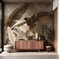 Tropical Leaf Peel and Stick Wallpaper, Boho Jungle Wall Mural, Neutral Botanical Removable Wallpaper