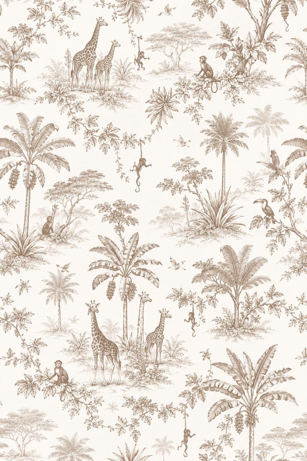 Safari Toile Peel and Stick Wallpaper, Jungle Animal Wall Mural, Removable Wallpaper - View 2