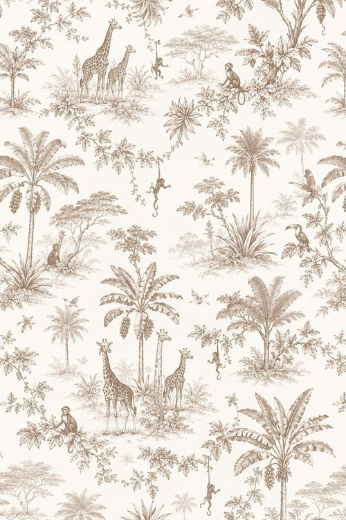 Safari Toile Peel and Stick Wallpaper, Jungle Animal Wall Mural, Removable Wallpaper - View 2