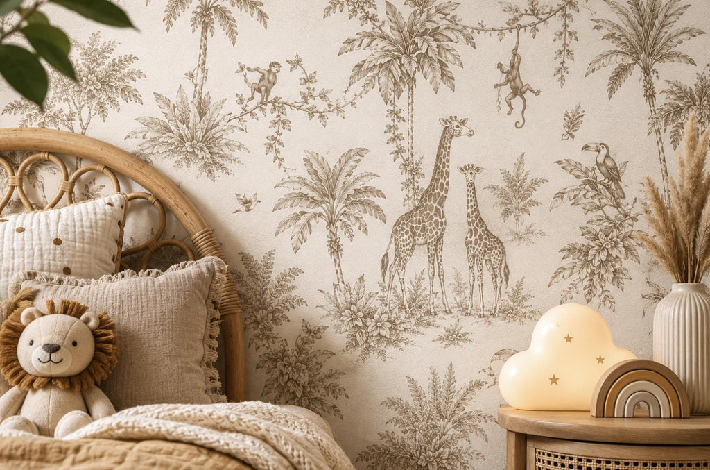 Safari Toile Peel and Stick Wallpaper, Jungle Animal Wall Mural, Removable Wallpaper - View 3
