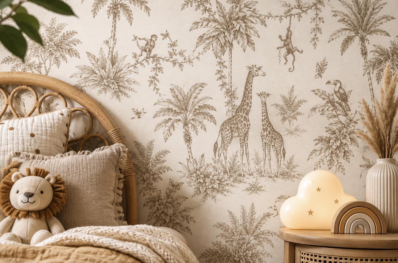Safari Toile Peel and Stick Wallpaper, Jungle Animal Wall Mural, Removable Wallpaper - View 3