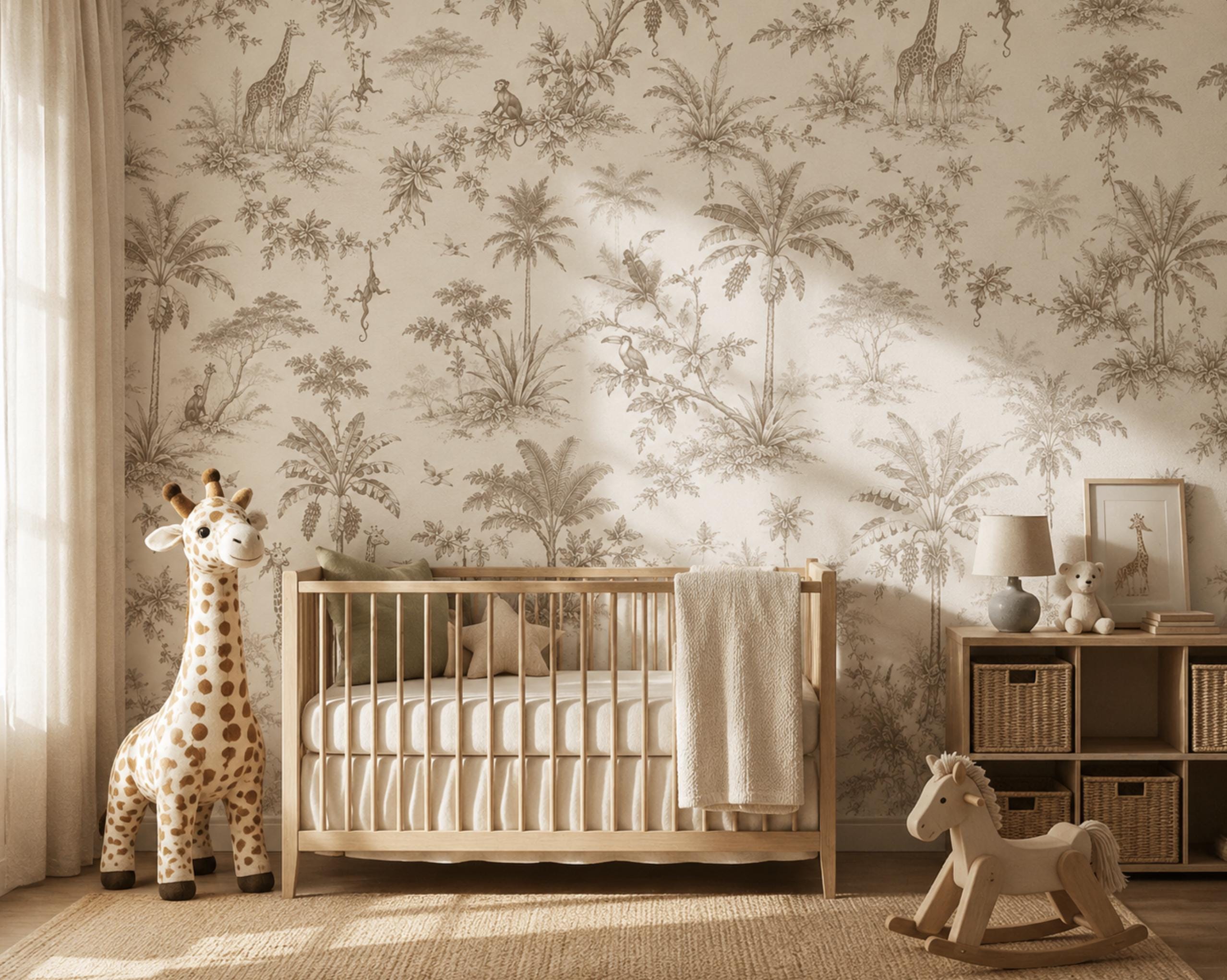 Safari Toile Peel and Stick Wallpaper, Jungle Animal Wall Mural, Removable Wallpaper - View 4