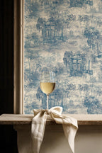 Blue Toile de Jouy Wallpaper: French Country Landscape Peel and Stick Mural