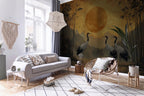 Japanese Crane Peel and Stick Wallpaper - Oriental Sunset Wall Mural - Bamboo Vintage Removable Wallpaper - View 3