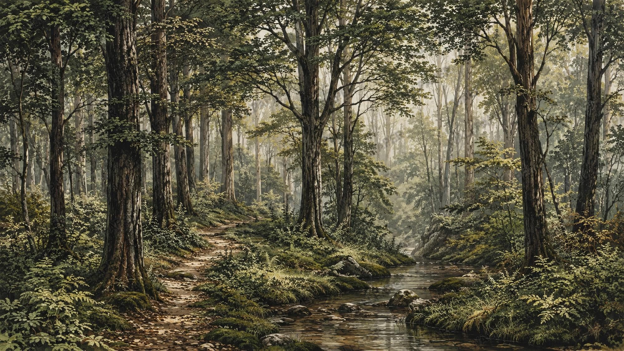 Woodland Wallpaper, Forest Path Mural, Scenic Nature Decor, Custom Size - View 2