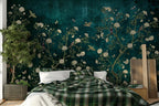 Bird Botanical Wallpaper - Dark Green Garden Wall Mural - Peel and Stick Wall - View 5