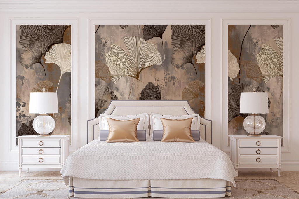 Ginkgo-Themed Wallpaper - Modern Abstract Botanical Wall Art - Custom Size - Removable Wallpaper with Leaf Pattern - View 5
