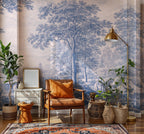 Blue Landscape Wallpaper-Vintage French Landscape Wall Mural-Custom Size Wallpaper
