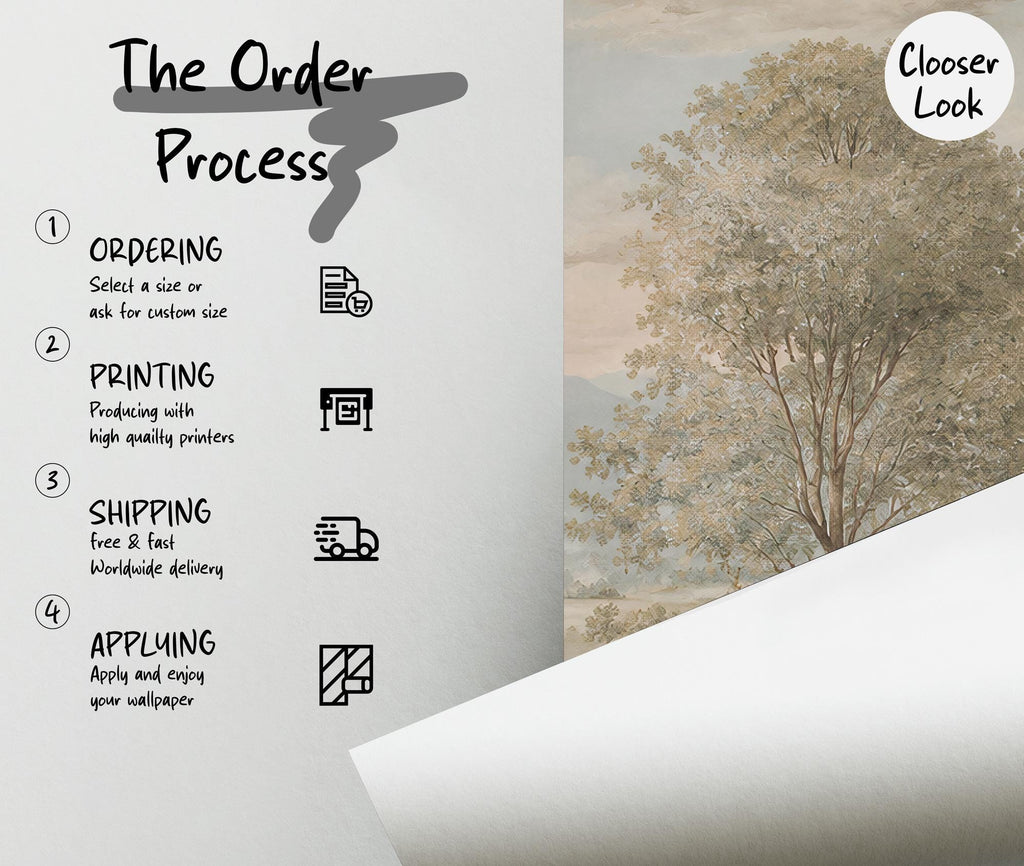 Vintage Landscape Wallpaper - French Countryside Wall Mural - Custom Size Wallpaper - View 6