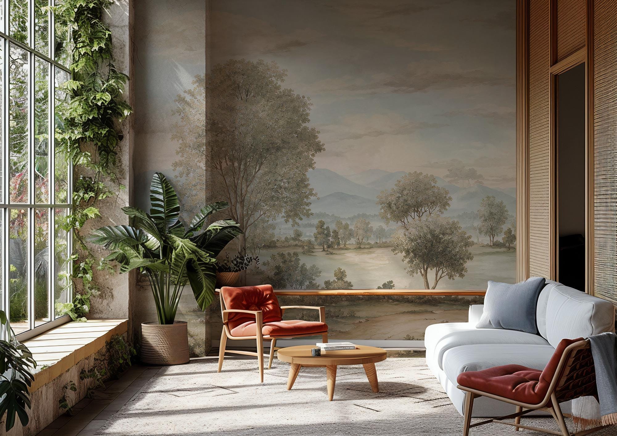 Vintage Landscape Wallpaper - French Countryside Wall Mural - Custom Size Wallpaper - View 5