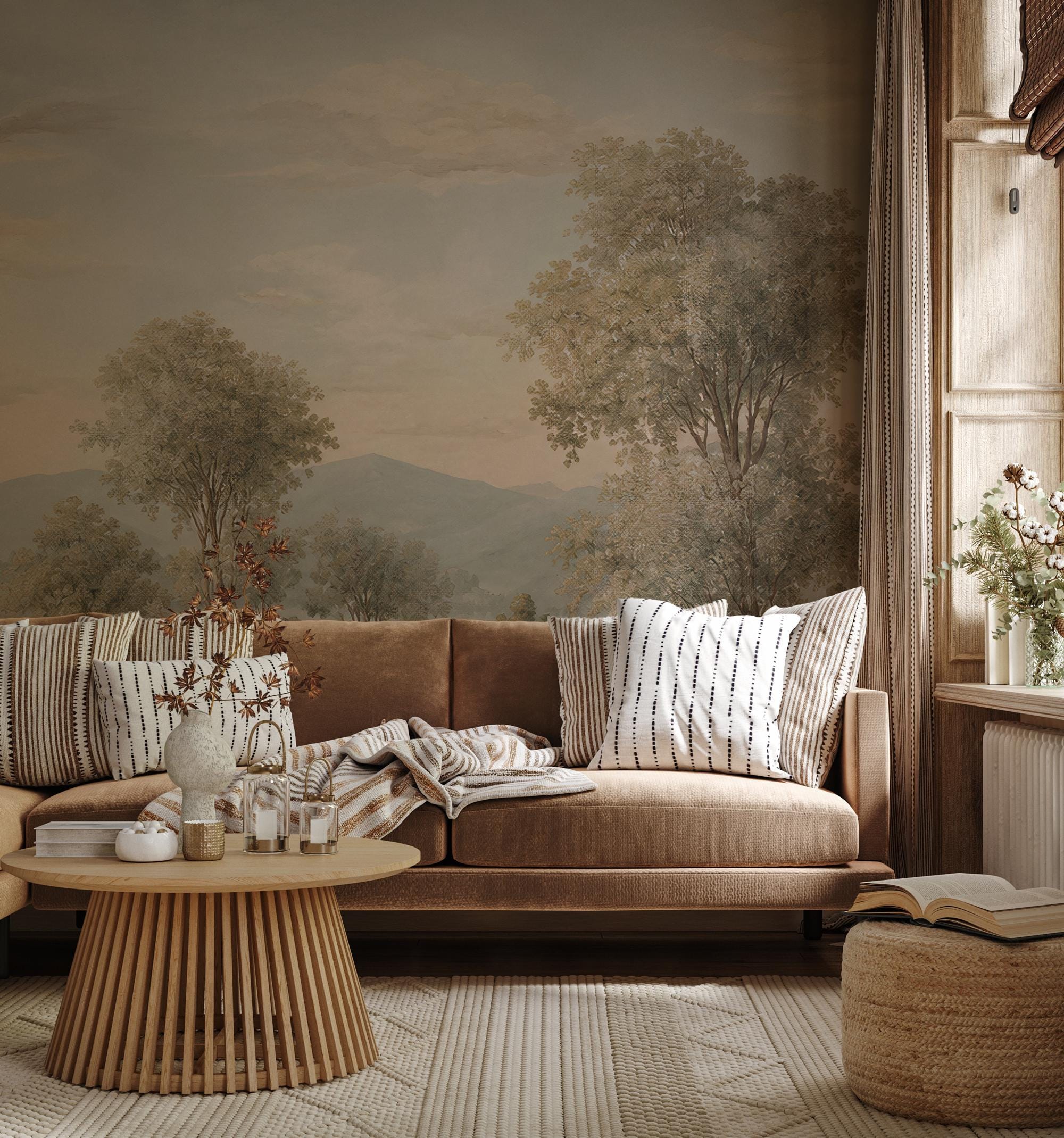 Vintage Landscape Wallpaper - French Countryside Wall Mural - Custom Size Wallpaper - View 4