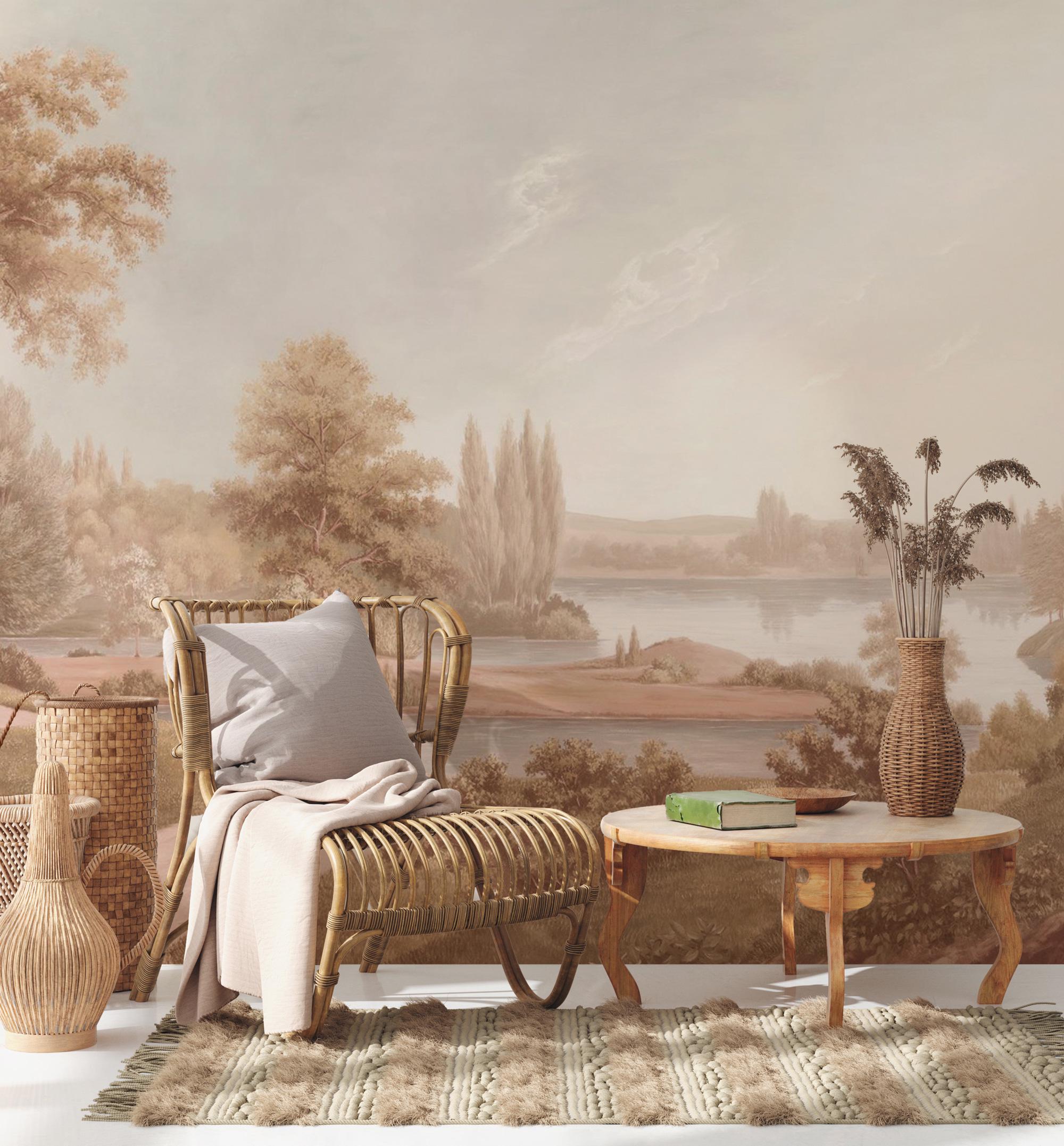 Vintage Countryside Wallpaper Mural: Pastoral Landscape Peel & Stick