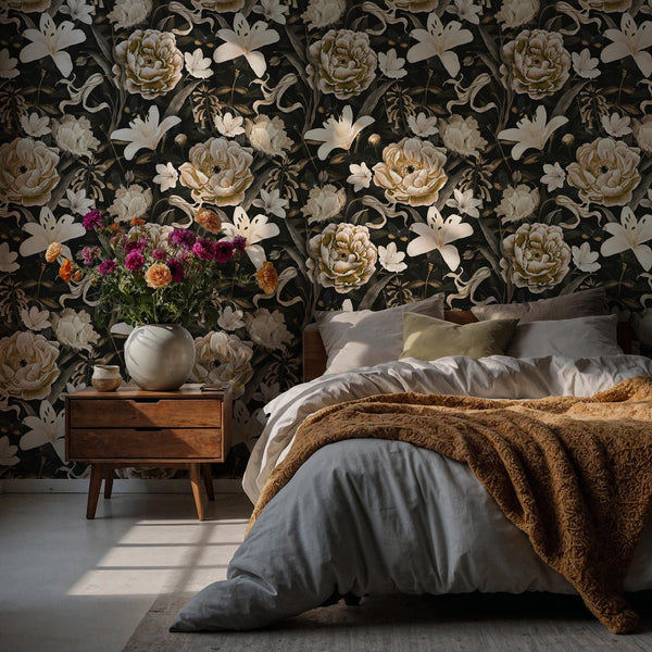 Vintage Peony Wallpaper,Floral Peel and Stick Wall Art