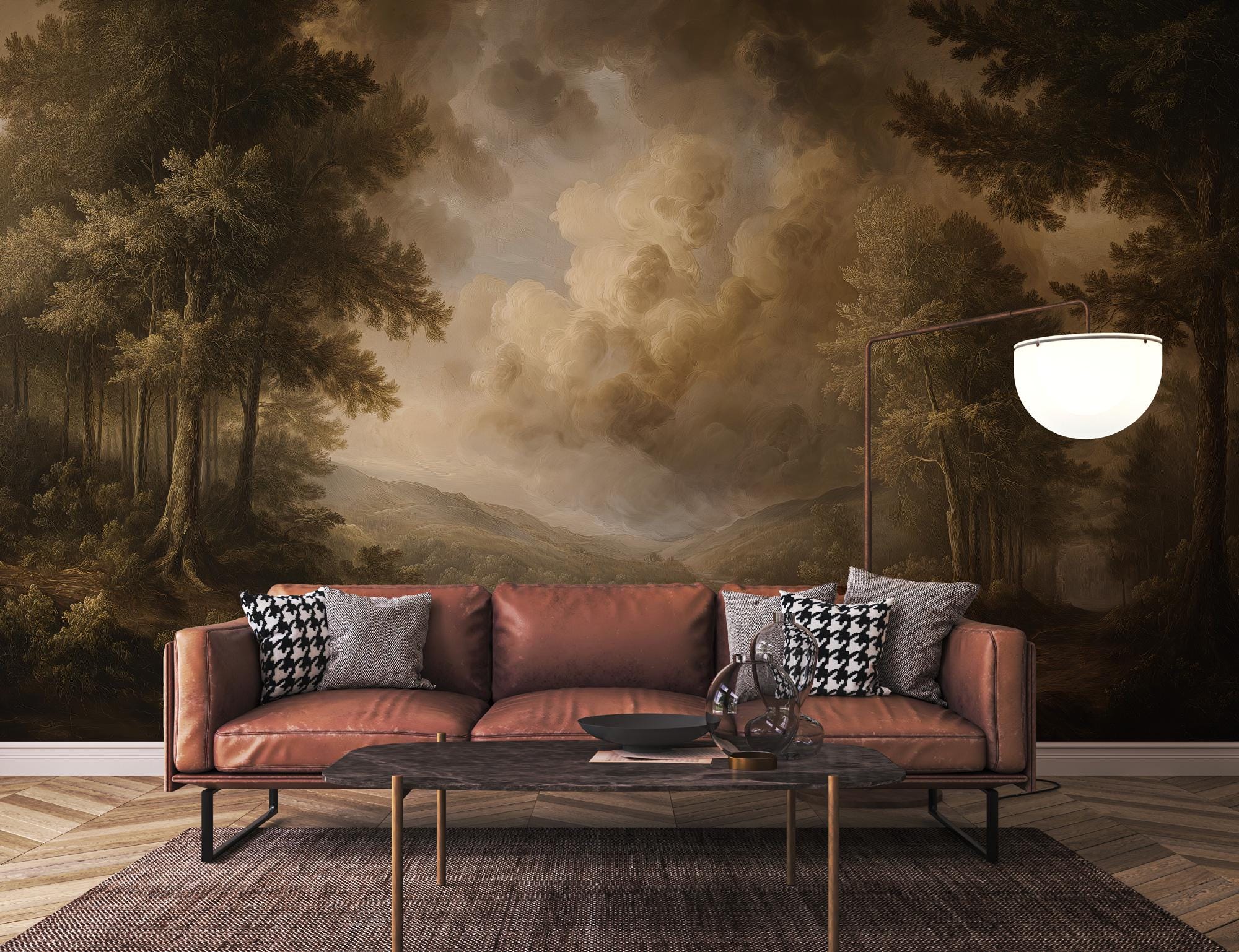 Vintage Forest Peel and Stick Wallpaper, Scenic Nature Wall Mural, Woodland Removable Wallpaper - View 4