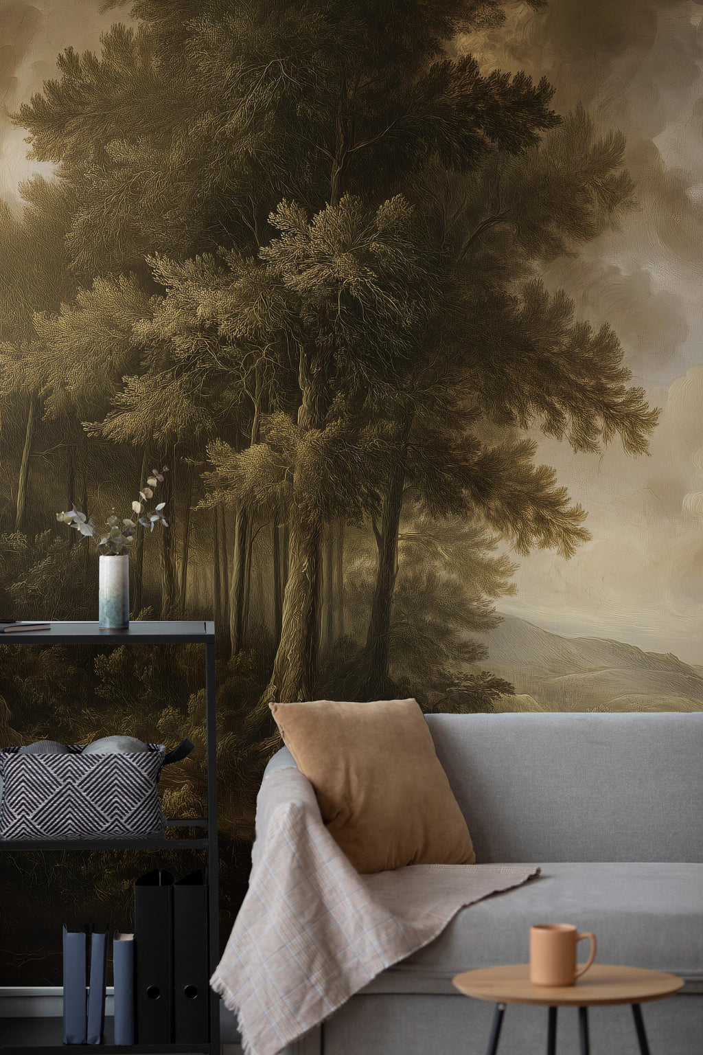 Vintage Forest Peel and Stick Wallpaper, Scenic Nature Wall Mural, Woodland Removable Wallpaper
