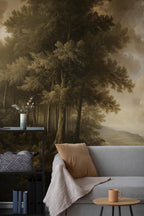 Vintage Forest Peel and Stick Wallpaper, Scenic Nature Wall Mural, Woodland Removable Wallpaper