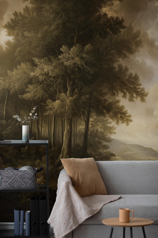 Vintage Forest Peel and Stick Wallpaper, Scenic Nature Wall Mural, Woodland Removable Wallpaper