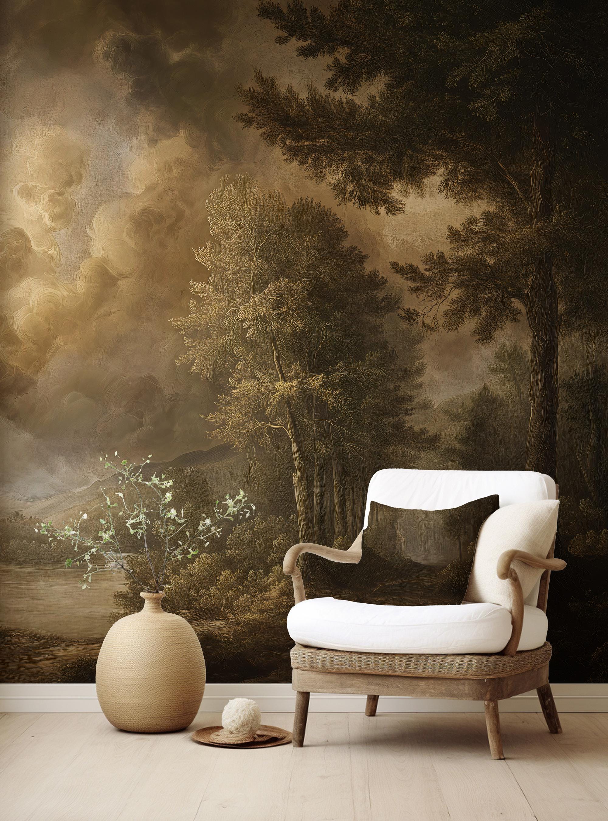 Vintage Forest Peel and Stick Wallpaper, Scenic Nature Wall Mural, Woodland Removable Wallpaper - View 5
