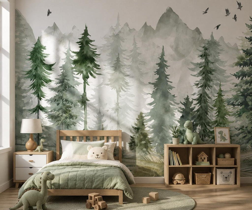 Forest Peel and Stick Wallpaper, Woodland Wall Mural, Kids Room Decor