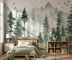 Forest Peel and Stick Wallpaper, Woodland Wall Mural, Kids Room Decor