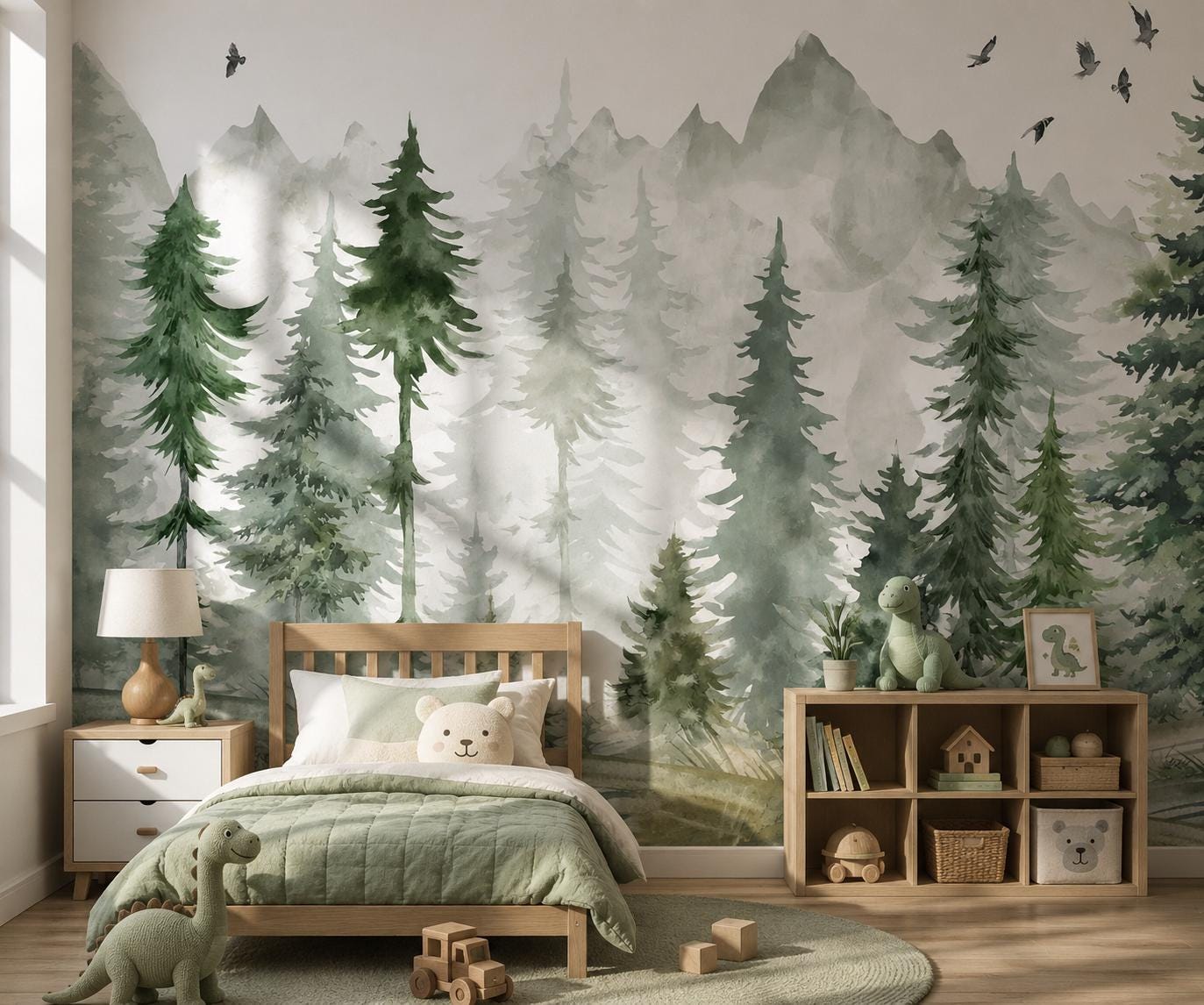 Forest Peel and Stick Wallpaper, Woodland Wall Mural, Kids Room Decor