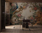 Peacock Lion Wallpaper - Chinoiserie Floral Wall Mural - Luxury Living Room Decor - Custom Size Wallpaper - View 4