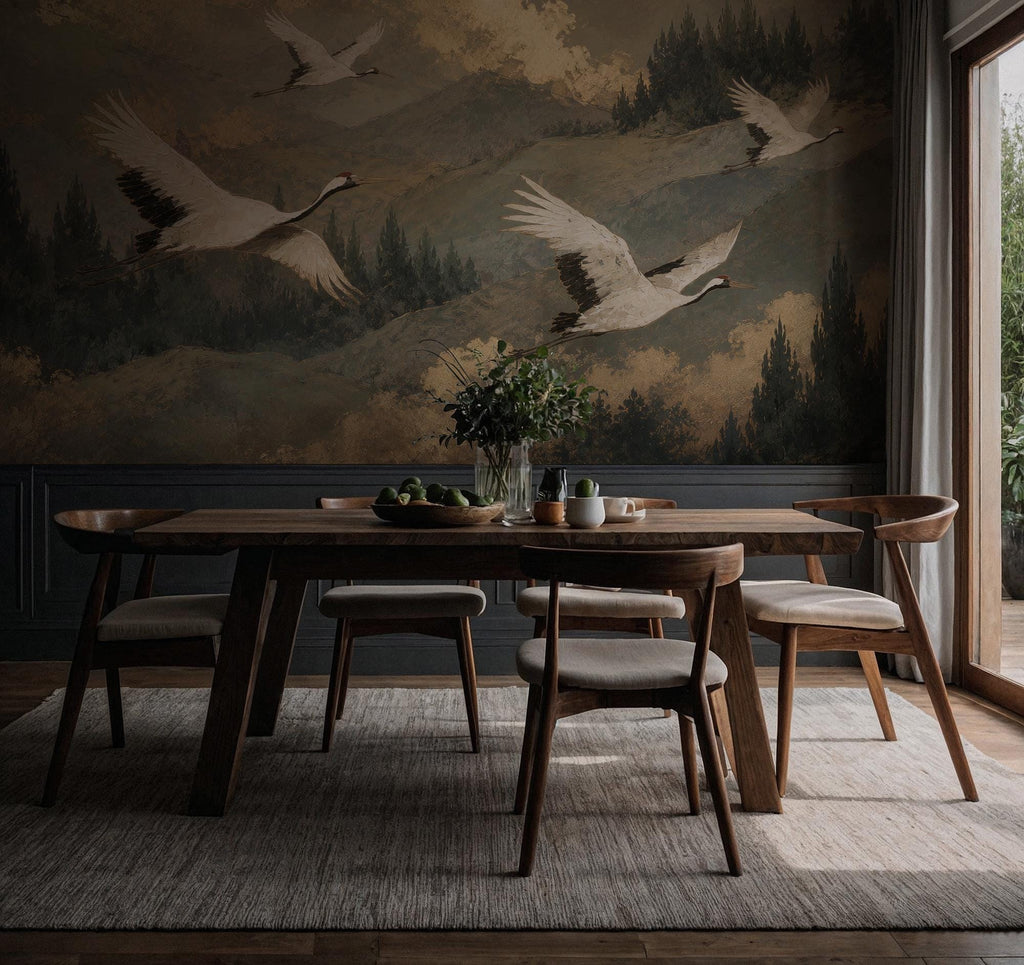 Red Crowned Crane Wallpaper - Woodland Mountain Wall Mural-Size Wallpaper - View 3