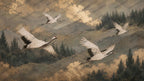 Red Crowned Crane Wallpaper - Woodland Mountain Wall Mural-Size Wallpaper - View 2