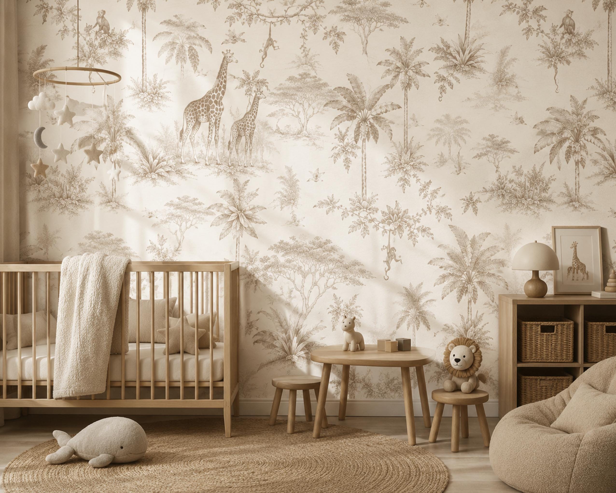 Safari Toile Peel and Stick Wallpaper, Jungle Animal Wall Mural, Removable Wallpaper - View 5