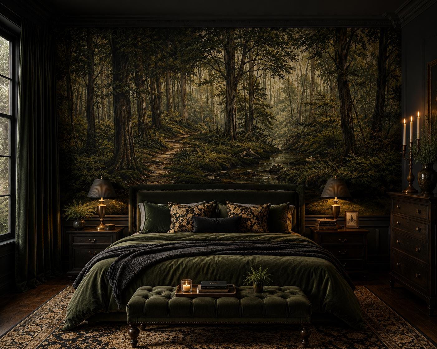 Woodland Wallpaper, Forest Path Mural, Scenic Nature Decor, Custom Size
