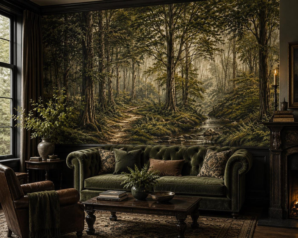 Woodland Wallpaper, Forest Path Mural, Scenic Nature Decor, Custom Size - View 3