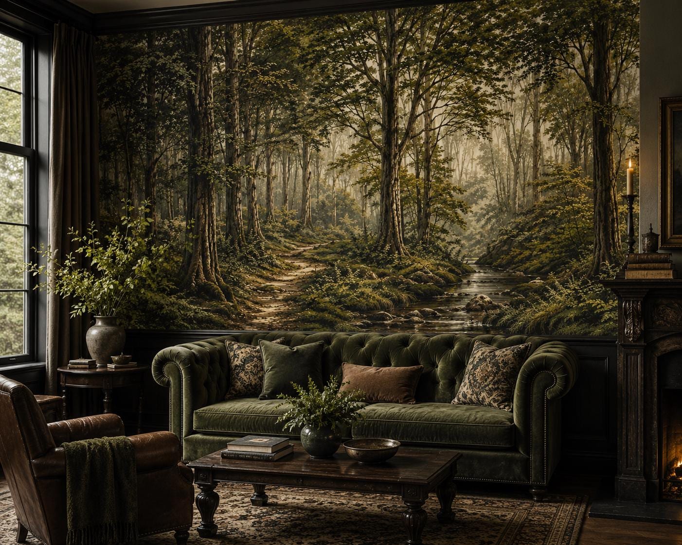 Woodland Wallpaper, Forest Path Mural, Scenic Nature Decor, Custom Size - View 3