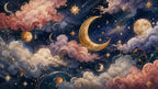 Galaxy Themed Wallpaper; Sky Wall Mural Decorated with the Moon and Stars, Peel and Stick - View 3