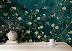 Bird Botanical Wallpaper - Dark Green Garden Wall Mural - Peel and Stick Wall - View 3