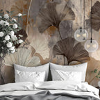 Ginkgo-Themed Wallpaper - Modern Abstract Botanical Wall Art - Custom Size - Removable Wallpaper with Leaf Pattern