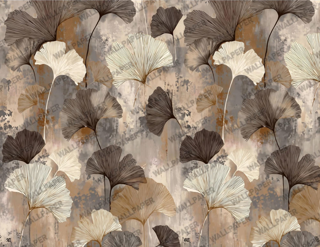 Ginkgo-Themed Wallpaper - Modern Abstract Botanical Wall Art - Custom Size - Removable Wallpaper with Leaf Pattern - View 3